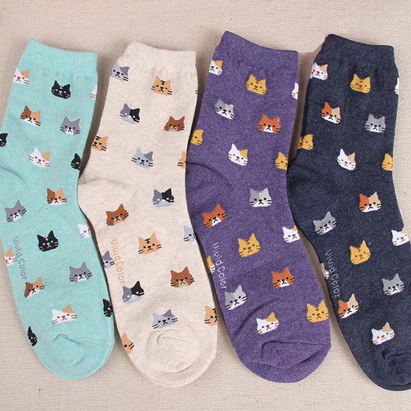 1pair Cat Face Socks Options Mini Cats Ladies Women Socks Cotton Blend 5Colors s