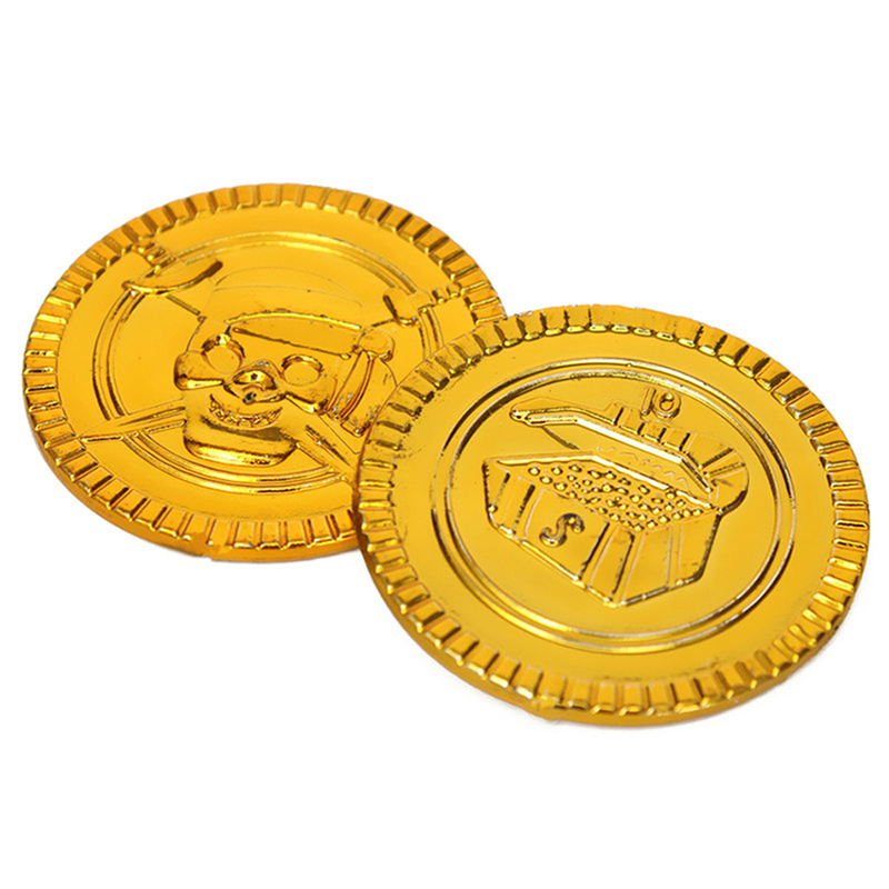 100x Set Plastic Pirate Gold Color Play Toy Coins Birthday Party Favors ...