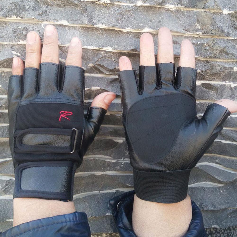 MEN/'S SOFT LEATHER FASHION DRIVING//MOTORCYCLE//BIKER FINGERLESS GLOVES BLACK-TAN