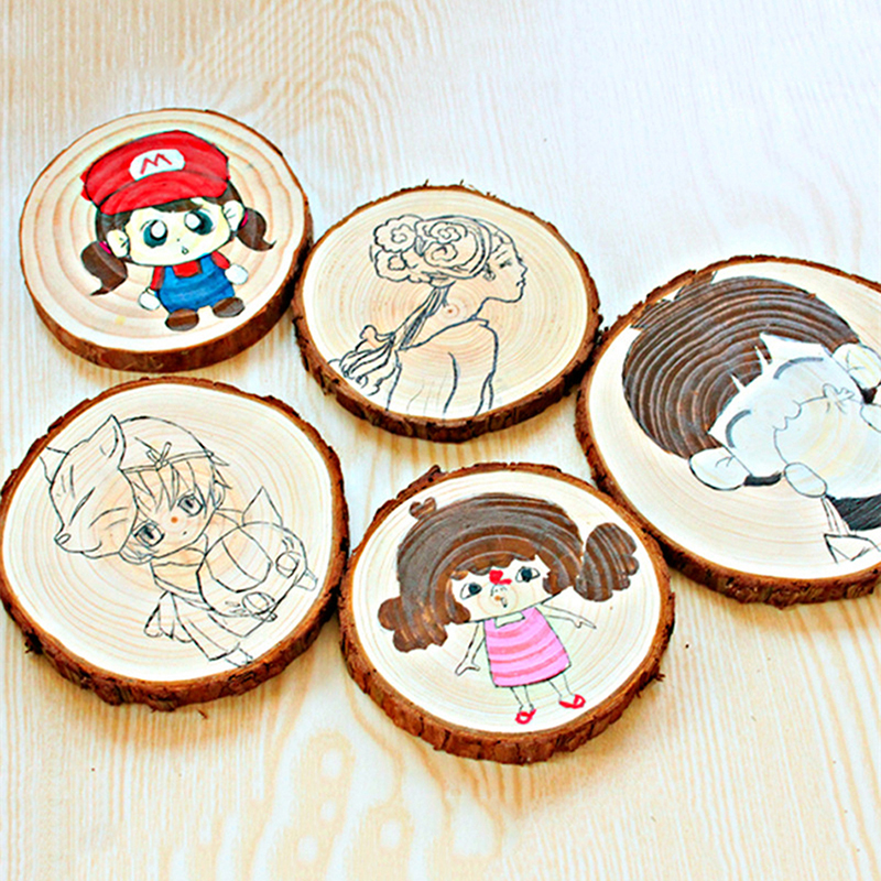 25 Pcs Round Natural Rustic Wooden Discs with Bark Surround DIY Crafts