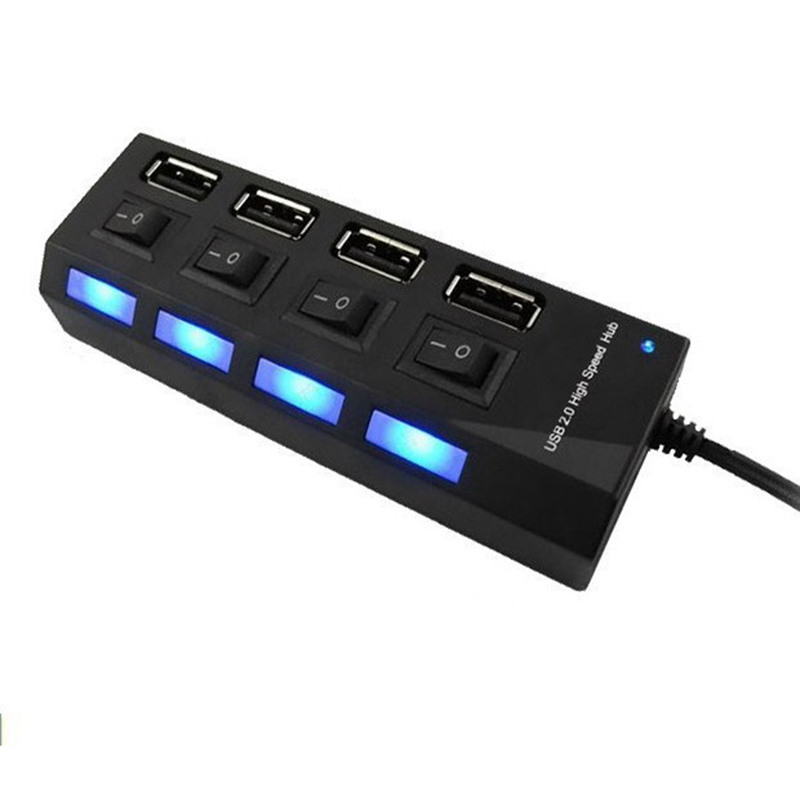 LED 4 Port USB 2.0 Hub High Speed Power On/Off Button Switch for Laptop ...