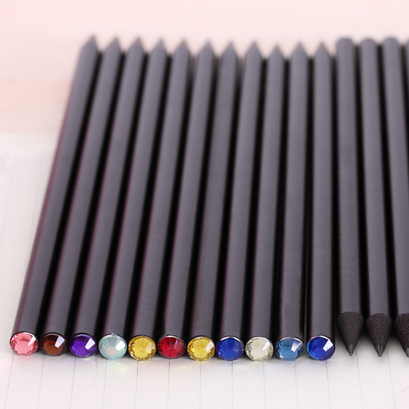 12X Durable Black Wood Hb Bleistift Mit Bunter Diamant Schule Schreiben Bleistif
