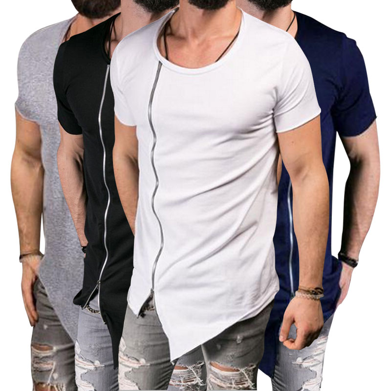 Hip Hop Long Extended T-Shirt Tee Zipper Side Asymmetrical Shirt Men ...