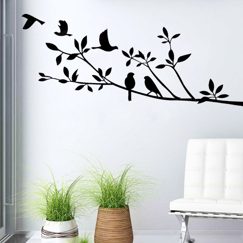 Set of Two Removable Tree vinyl wall decals with birds stickers mural-NT005