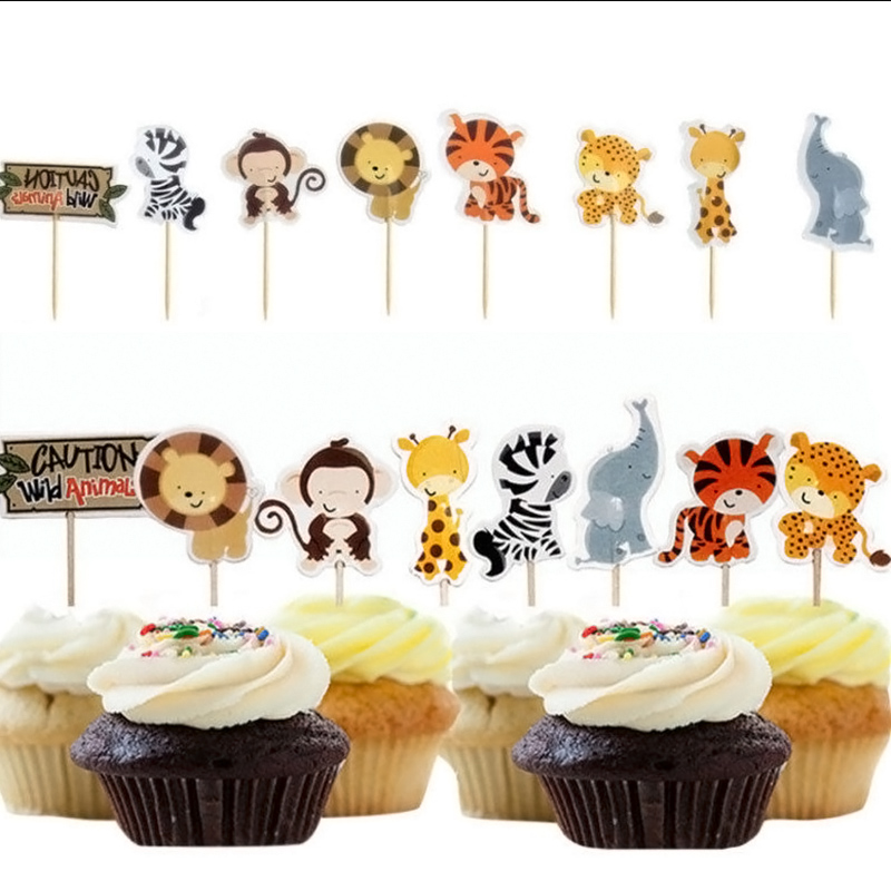 24pcs Jungle Animal Cupcake Toppers Fruit Picks Birthday Party