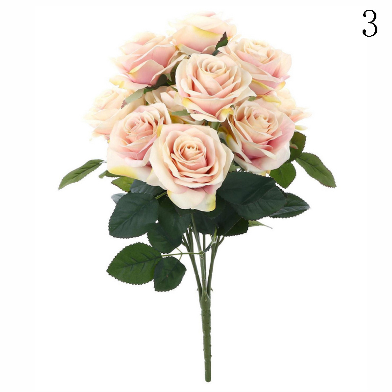 10 Head Artificial Fake Silk Rose Wedding Bridal Flowers Bouquet Home ...