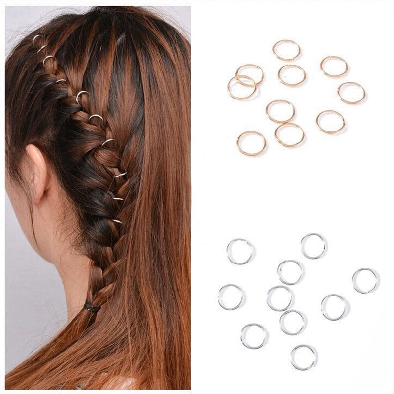 50pcs Fashion Hip Hop Braid Gold Silver Ring Hair Clips Pin Clips