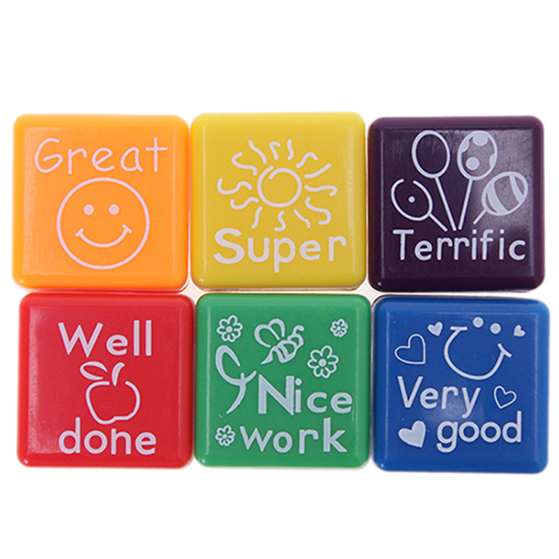 6pcs Teachers Praise Encourage Comment Children Signet Seal Stamps Sticker UKYQ
