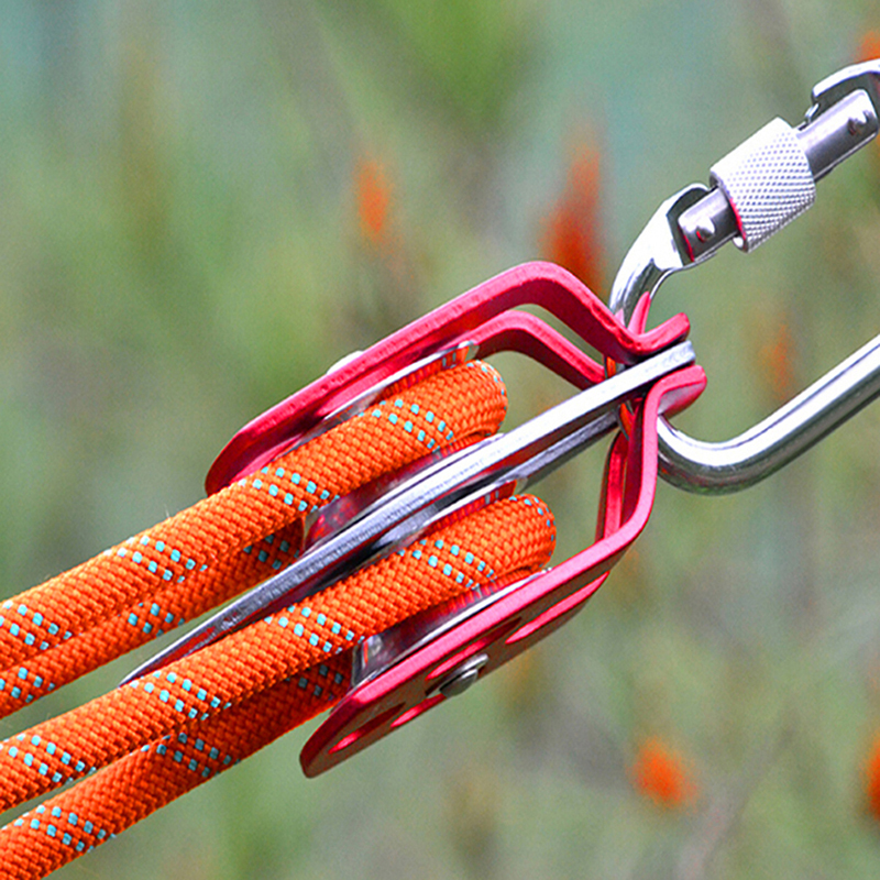 32kN Red Block and Tackle Kit Large Double Pulley ForClimbing Hiking
