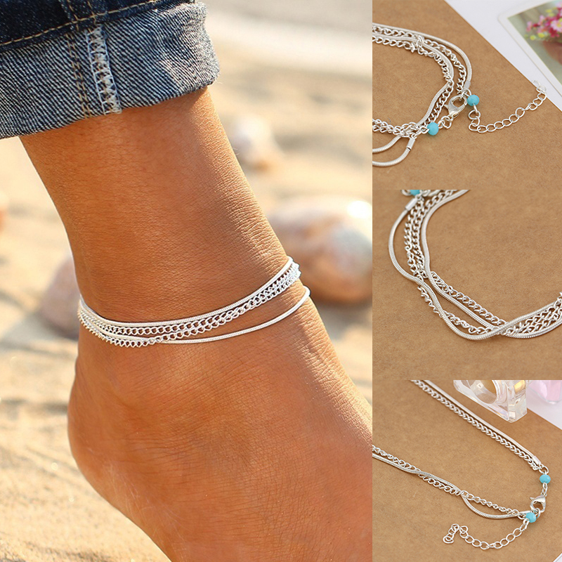 Fashion Women Silver Color Foot Feet Bracelets Ankle Chain Leg Jewelry