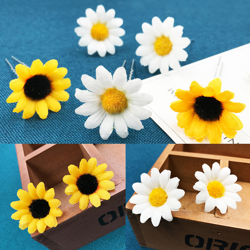 Buy 4Pcs Wedding Bridal Prom Yellow Sunflower Hair Pins Hair Accessory