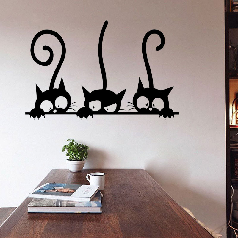 DIY Three Cats  Wall  Stickers  Removable Living Room Decor 