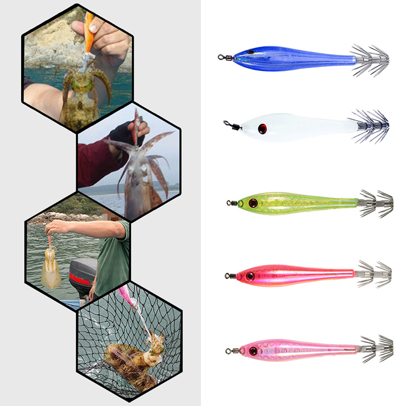 5x Glow In Dark Luminous Squid Cuttlefish Fishing Lures Tackle Jig Bait Hoo M6F1