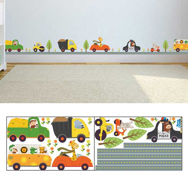 Details About Animal Car Wall Stickers For Kids Room Children Boy Bedroom Wall Decals Decor