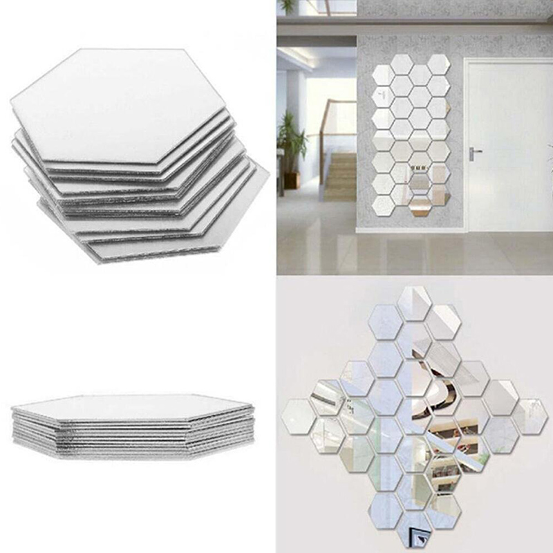 12x 3D Hexagon Spiegel Entfernbare Wandaufkleber Kunst DIY Abziehbild Dekor