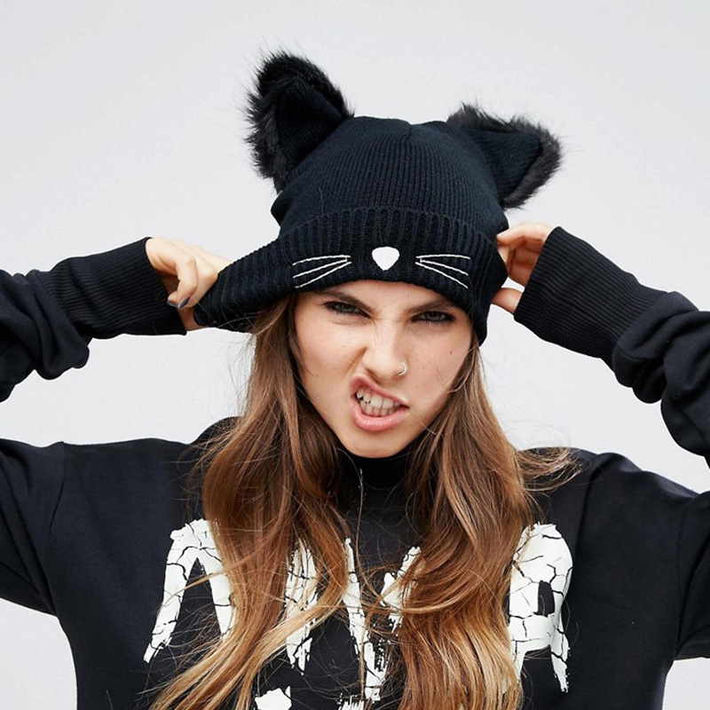 H/&M CUTE MEOW CAT EAR WILD ANIMAL EARS CAMO CAMOUFLAGE ARMY GREEN BEANIE HAT