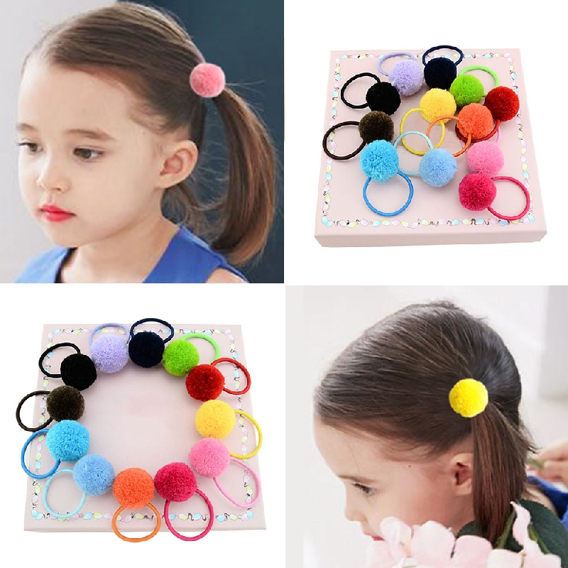 5x elastische Mädchen Pompon Ball Haarband Seil Ring Haarband Pferdeschwanz-Inha