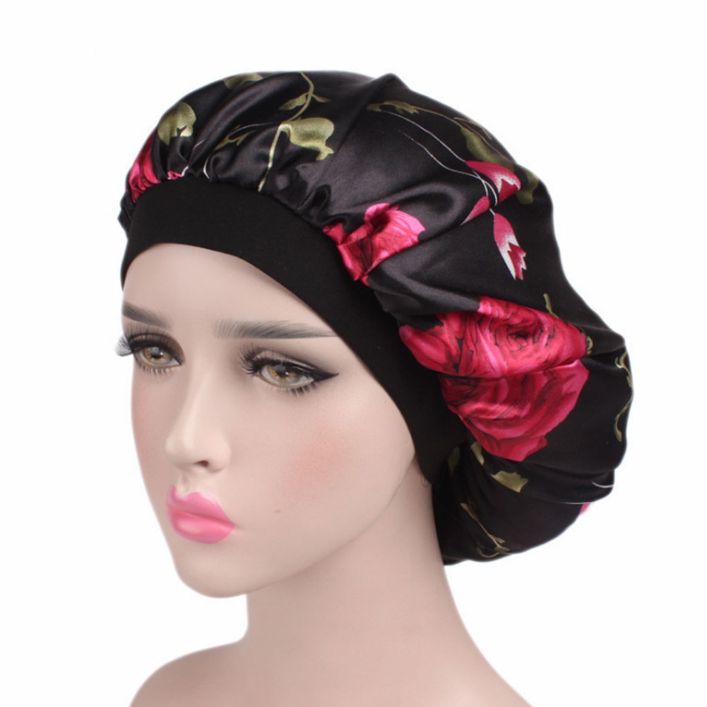 Womens Wide Band Satin Bonnet Soft Satin Night Sleep Hat Hair Cap Fashion