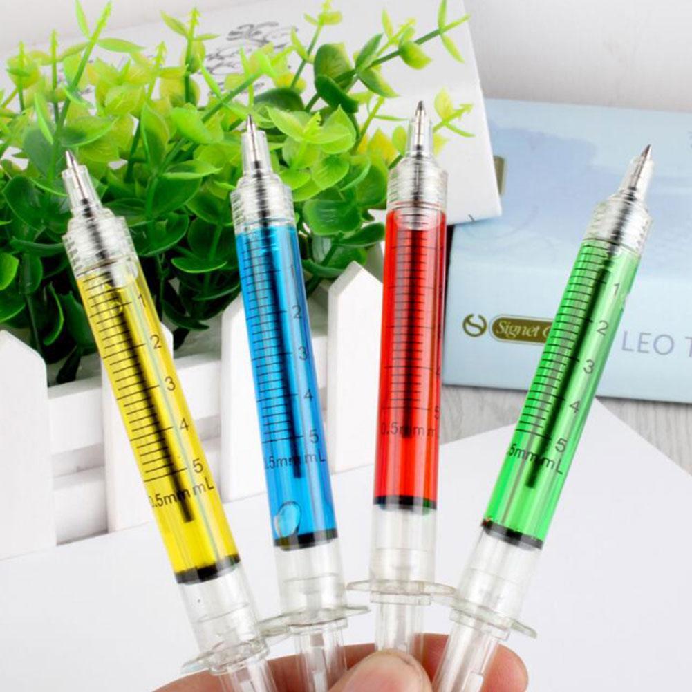 4 Stück neue flüssige lustige Spritze Kugelschreiber Cute School Stationery Pr.