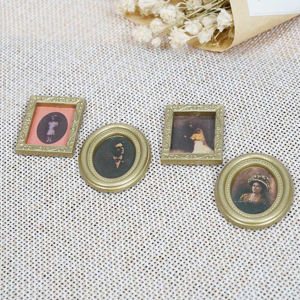 4Pcs//set Golden Plastic Photo Frames DIY 1:12 Miniature Dollhouse Furniture U9R2