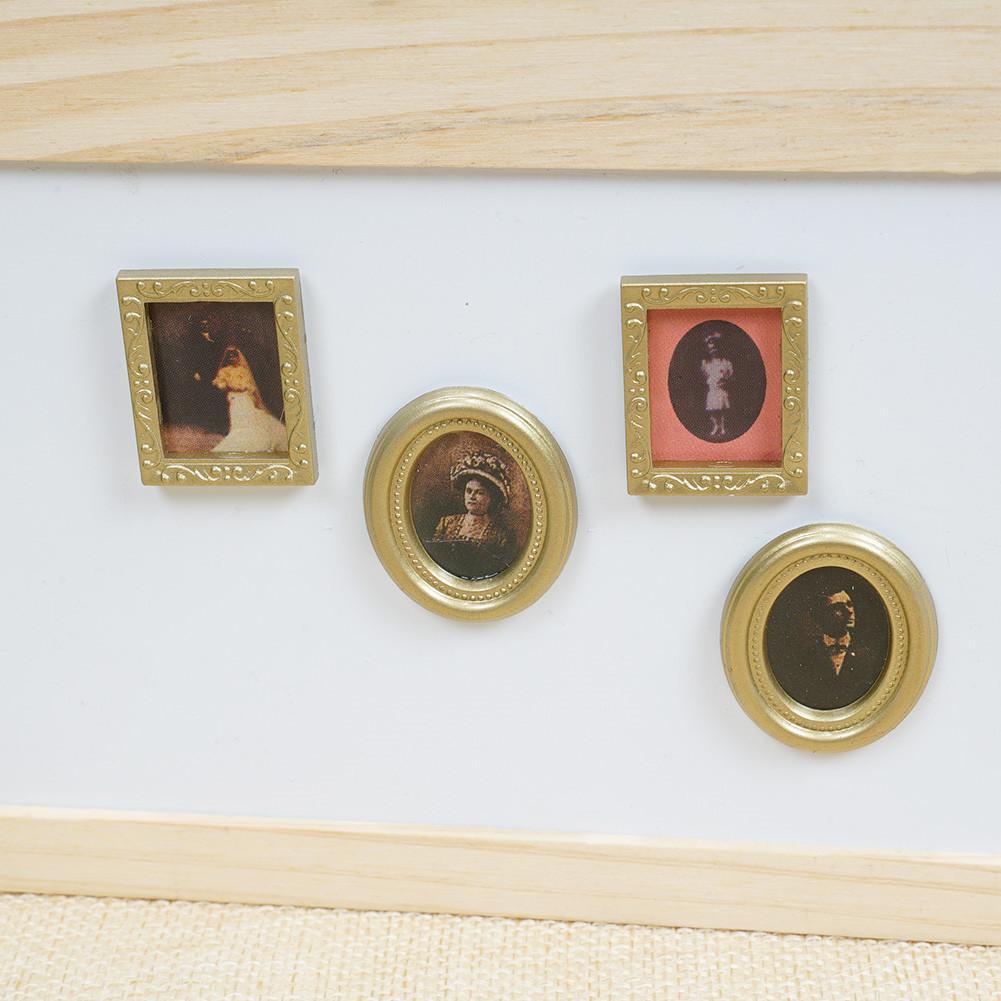 4Pcs//set Golden Plastic Photo Frames DIY 1:12 Miniature Dollhouse Furniture U9R2