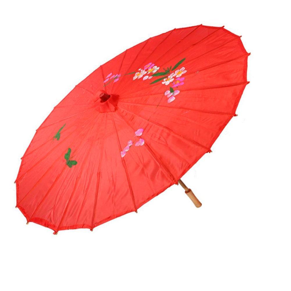 Hot Vintage Red Cloth Umbrella Bamboo Chinese Oriental Style Parasol ...