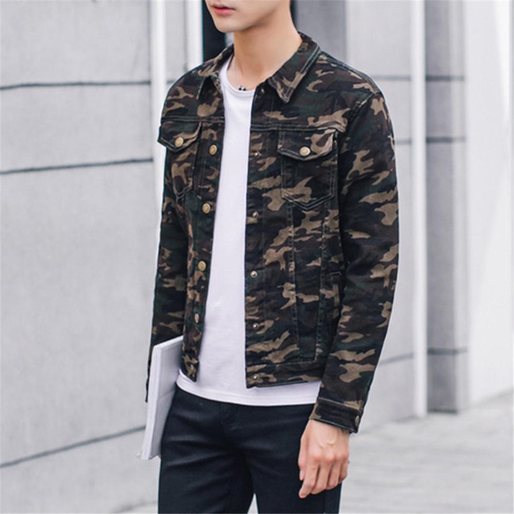 Mens Camouflage Slim Fit Jean Jacket Denim Coat Boys Casual Jacket
