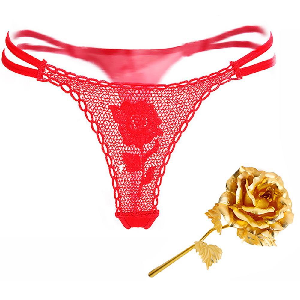 Women Sexy Valentines Day T Novelty Rose Red G String Pantie Thong