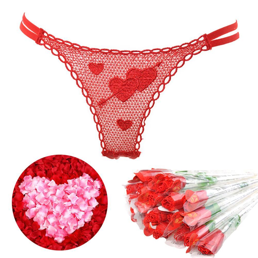Women Sexy Valentines Day T Novelty Rose Red G String Pantie Thong