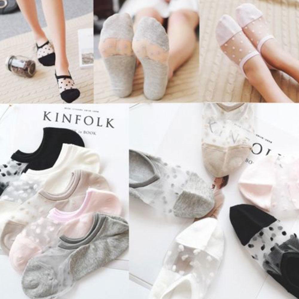 1 Paar Frauen Kristall Ultra dünne Glas Seide Spitze Sommer Unsichtbare Socken
