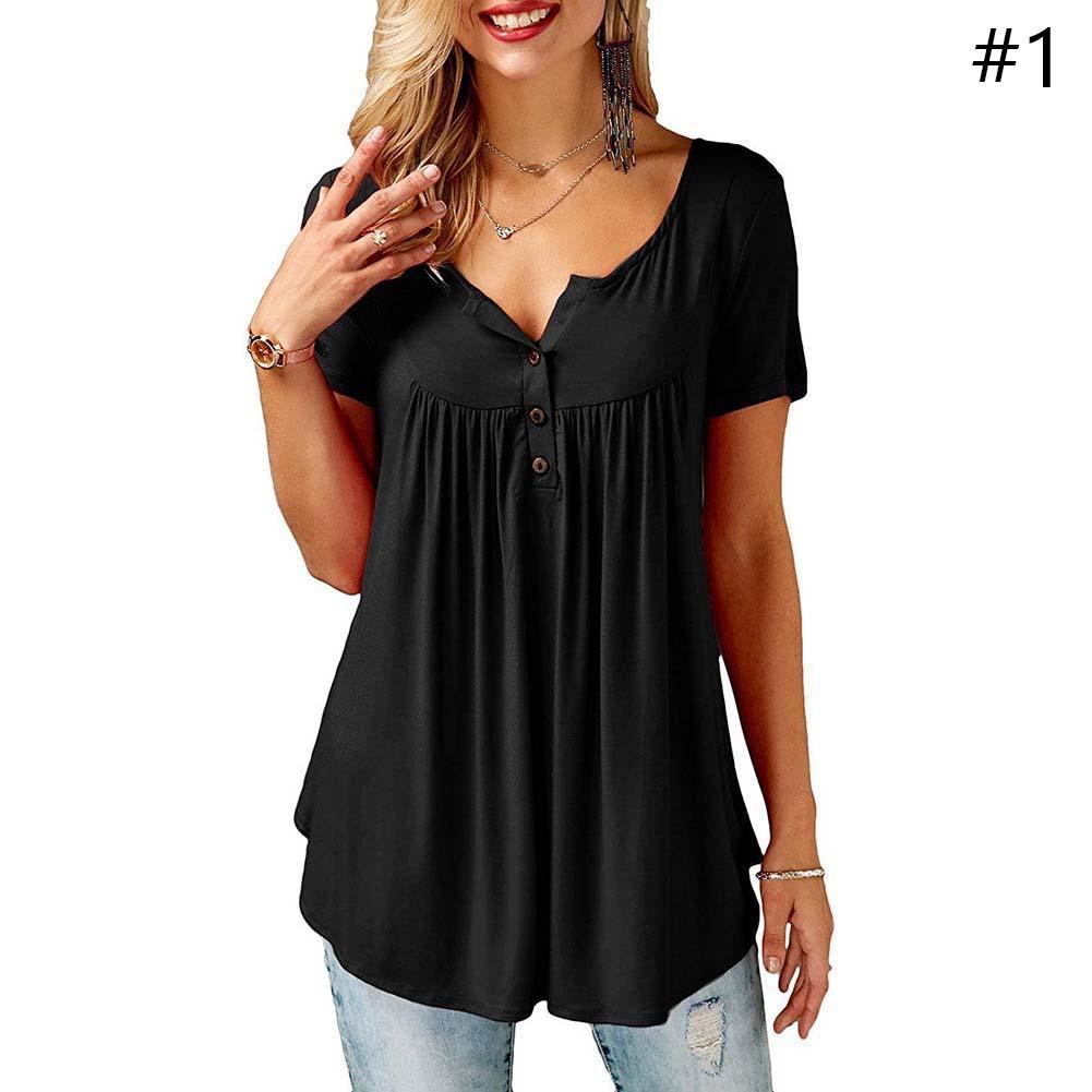 Damen-Asymmetrische Oversize Bluse Lässig-Oberteil Tops Sommer Shirt mit Knopf