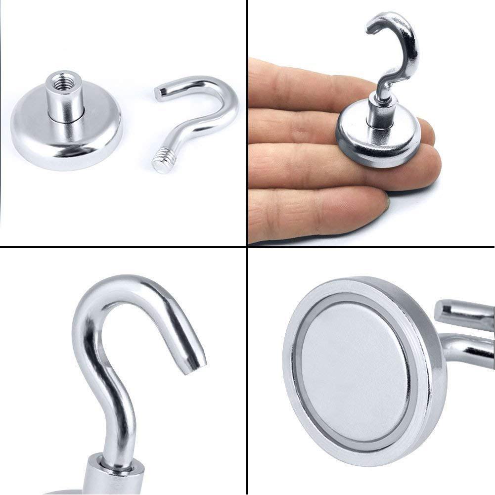 Hakenmagnet Magnethaken 2er Set Magnet mit Haken Ø32mm Neodym weiß hält 6,3 kg