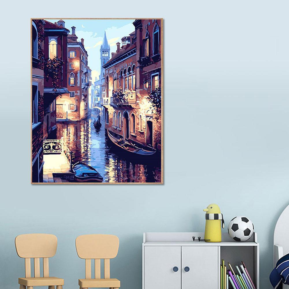 Venedig Nacht Rahmenlose Landschaft DIY Zahlen Handgemaltes Ölgemälde Neue