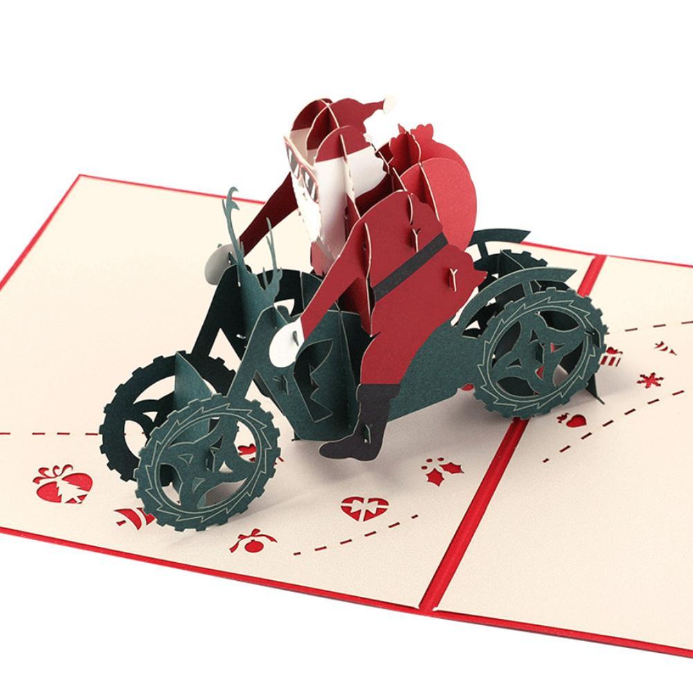 Christmas 3D Motorcycle Santa Claus Up Greeting Card Christmas Party Gifts K1A3