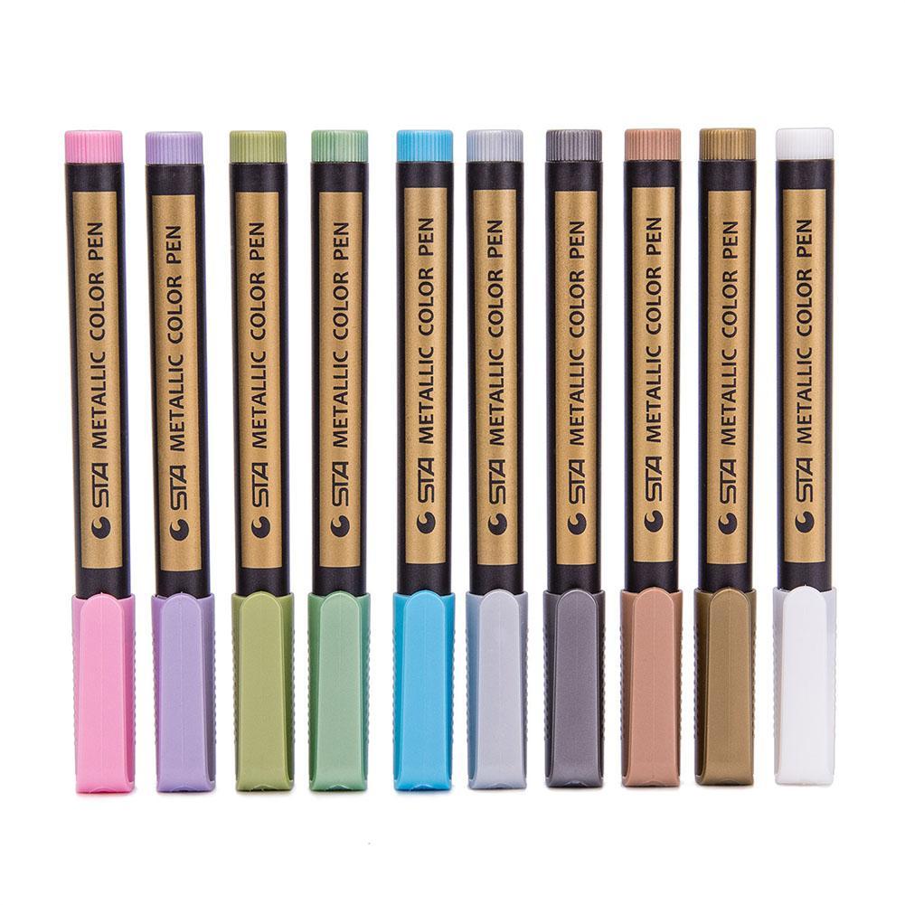 10 Colors Set Paint Marker Pens Metallic Sheen Glitter Calligraphy Arts Album RW