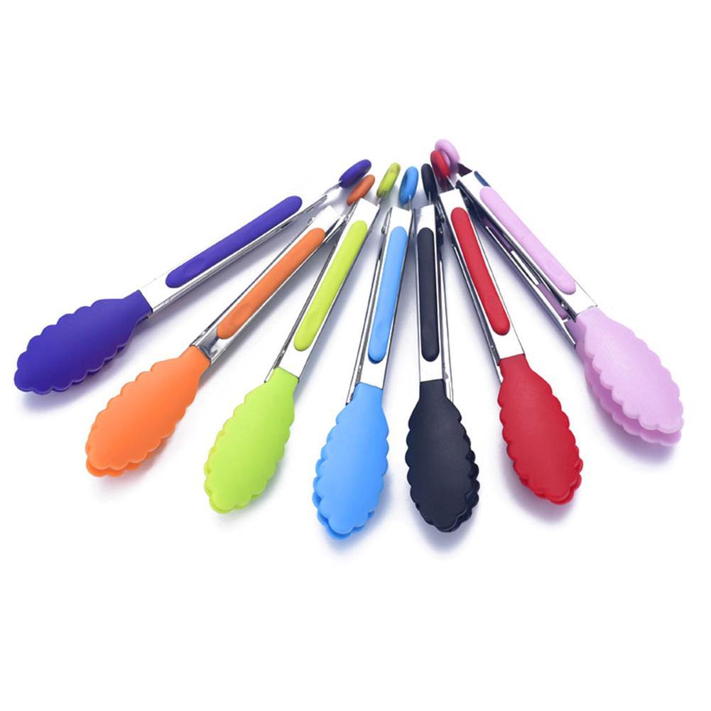 Kitchen Tongs Silicone Cover BBQ Clip Stainless steel Food Salad Tongs Kitchen