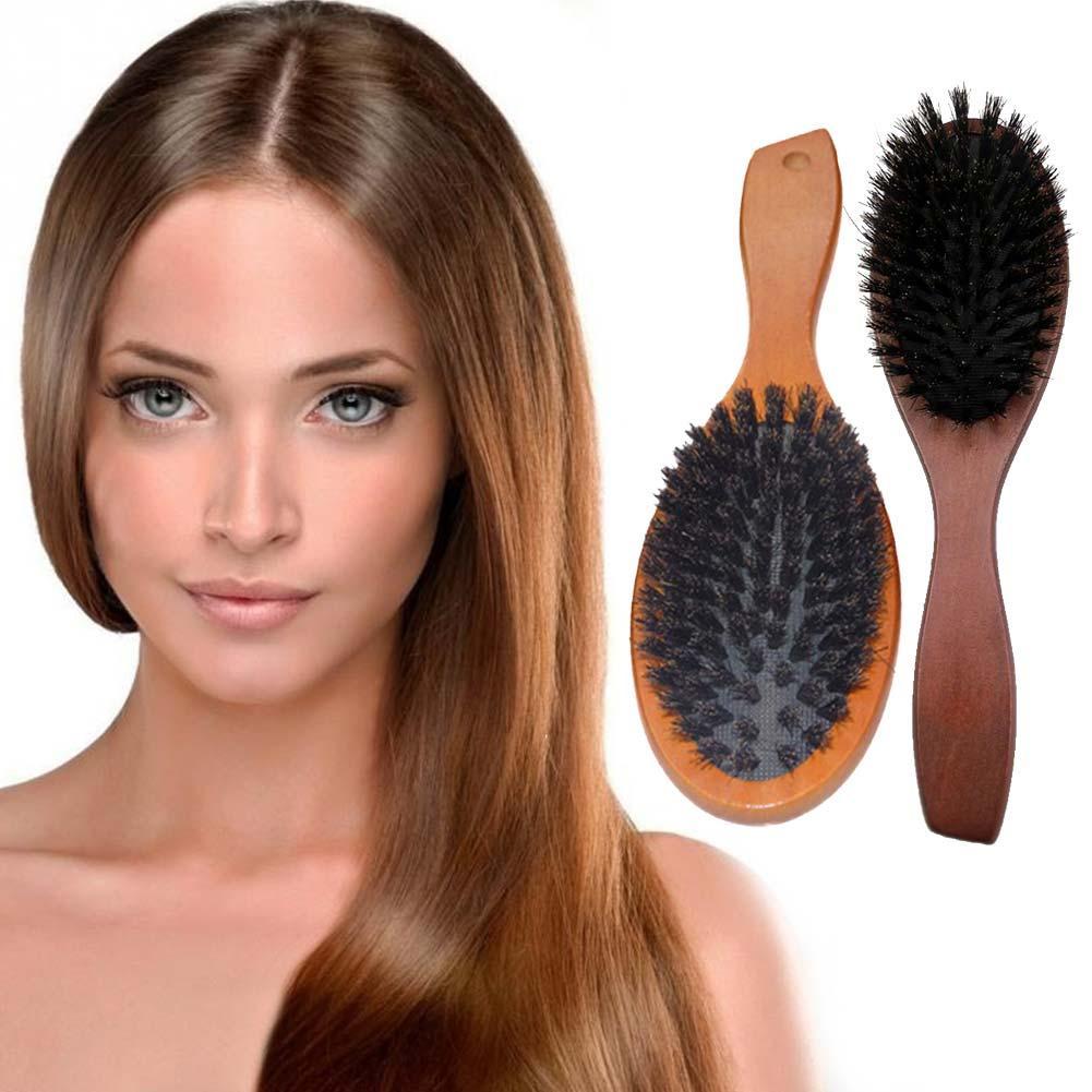 Natural Boar Bristle Hair Brush Comb Oval Anti Static Paddle