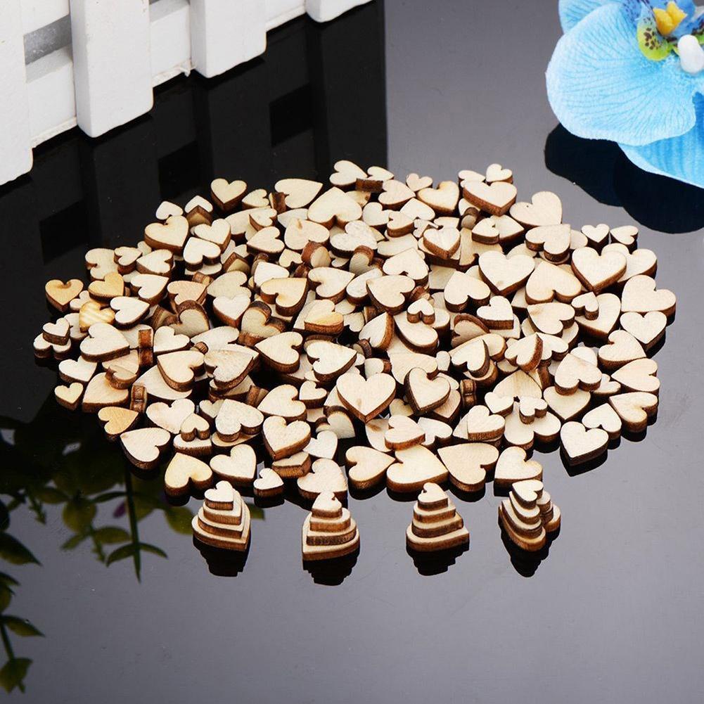 100 Pcs 4Size Craft Rustic Wooden Love Heart Wedding Table Scatter