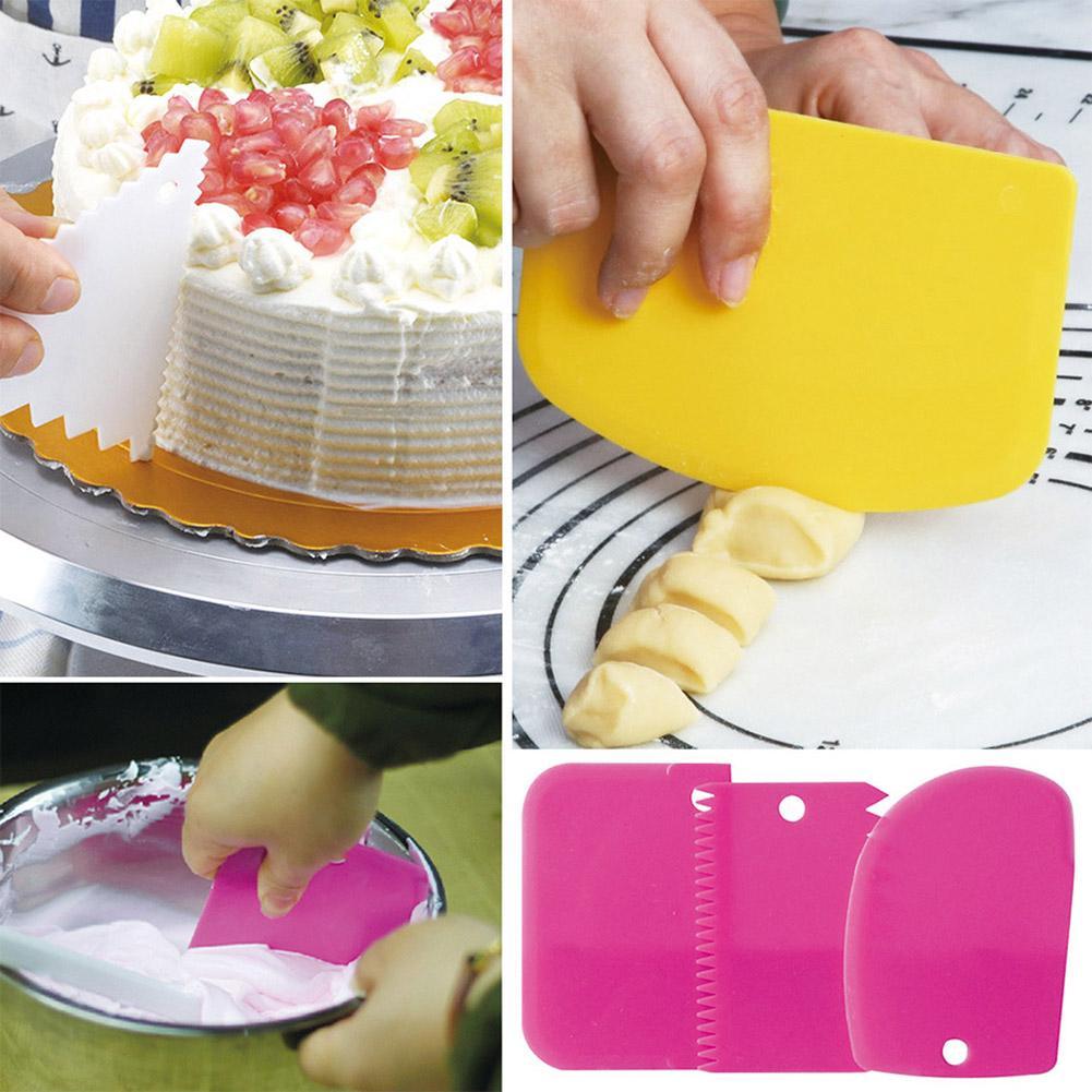 3Pcs Plastic Dough Icing Fondant Scraper Cake Baking Decorating Pastry Tools CA