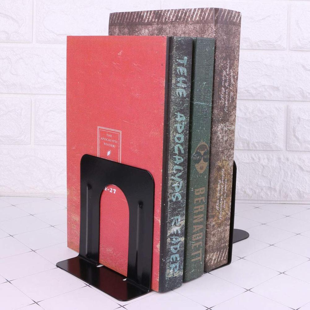 Non Skid Bookends Solid Metal 120/"mm High One Pair of 2 Bookends Black-Meta B3W2