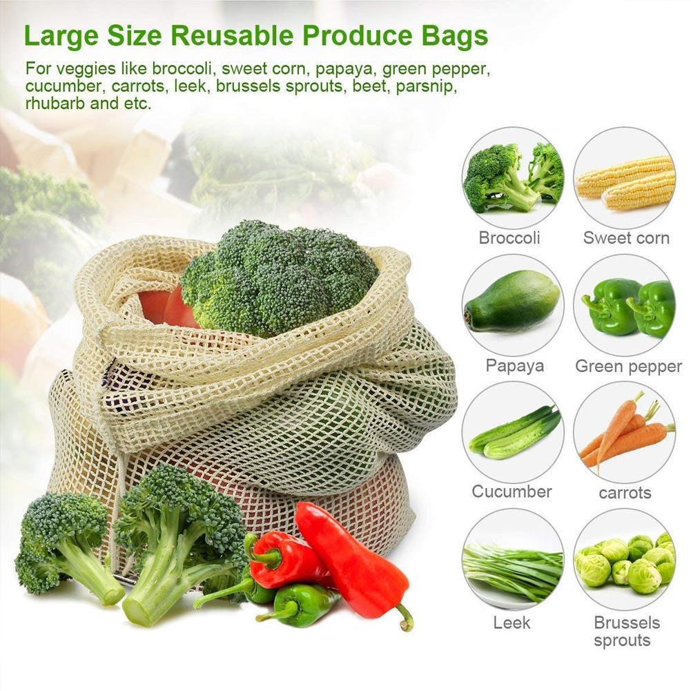 Details About Reusable Cotton Vegetable Bags Home Kitchen Fruit And Storage Mesh Bag