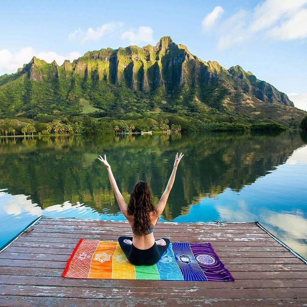 Polyester Böhmen Indien Mandala Decke Rainbow Stripes Mat