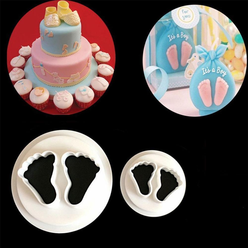 2 Pcs Baby Feet Fondant Cutter Cake Mold Sugar Craft Bakeware