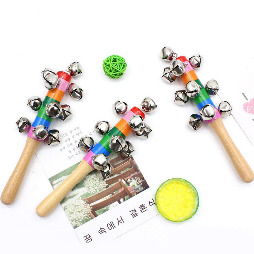 Infant Kids Wooden Handle Jingle Stick Shaker Sensory Rattle Toys Crying S3 