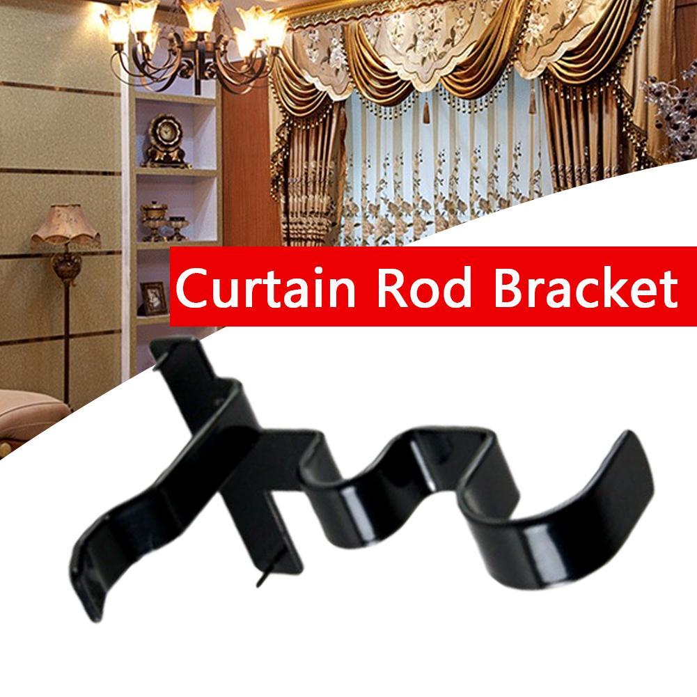Home Furniture Diy Black Metal Double Curtain Rod Brackets Pole
