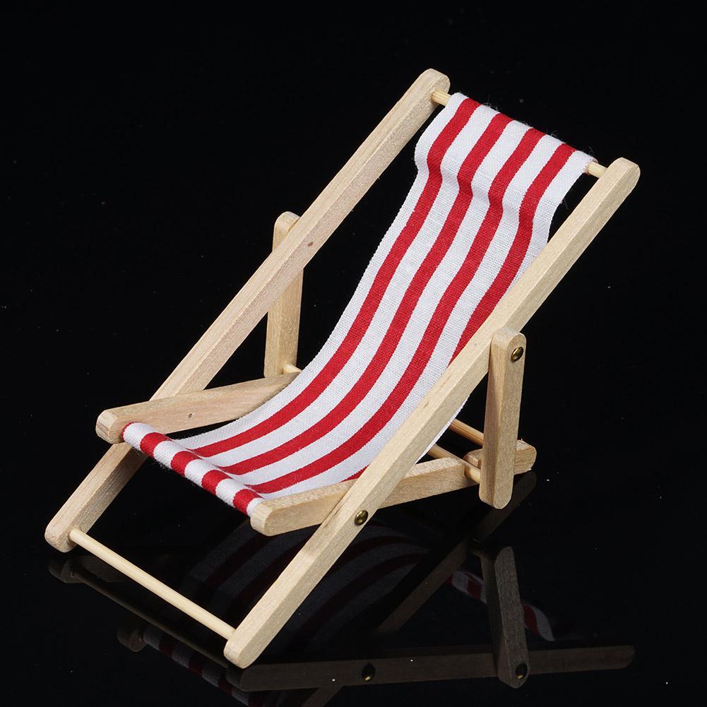 Dollhouse Miniature Garden Beach Furniture Folding Chair Blue Deck Stripe W0C2