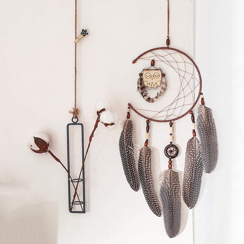 Dream Catcher With Feathers Wooden Owl Wall Hanging Decor Ornament Handmade