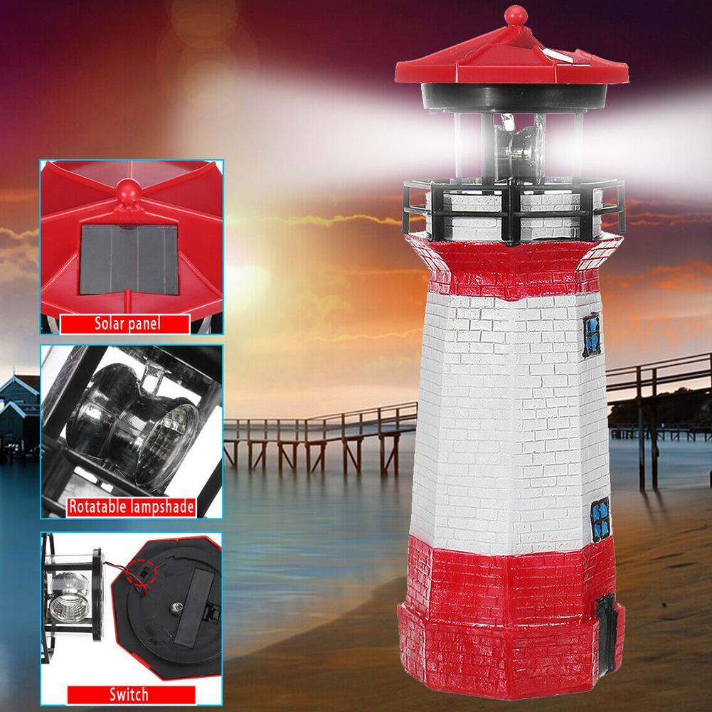 Solar Powered RED Lighthouse Statue Rotating Garden Yard Patio Outdoor