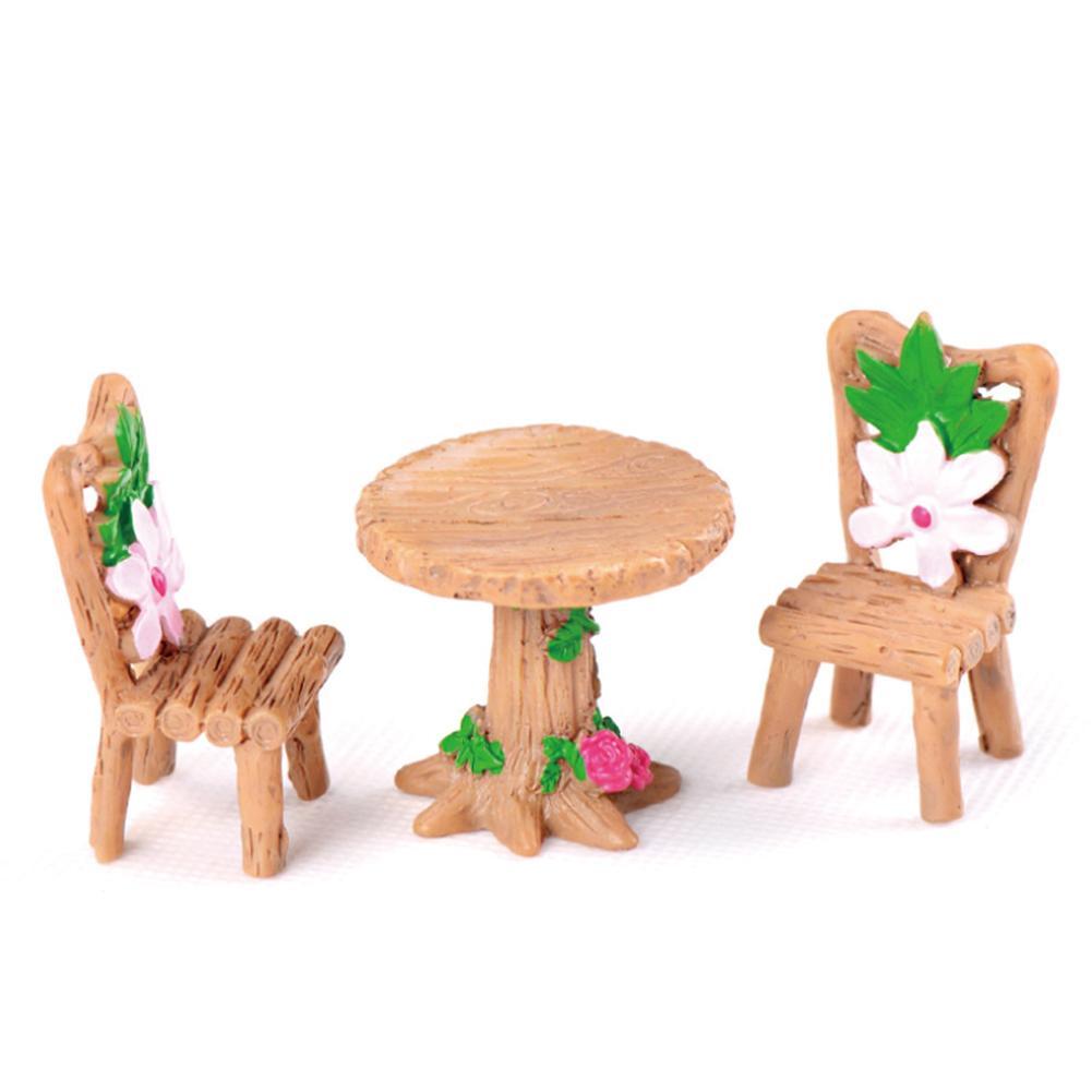 3x DIY Wooden Table Chairs Miniature Landscape Fairy Dollhouse Garden Decor F4N5