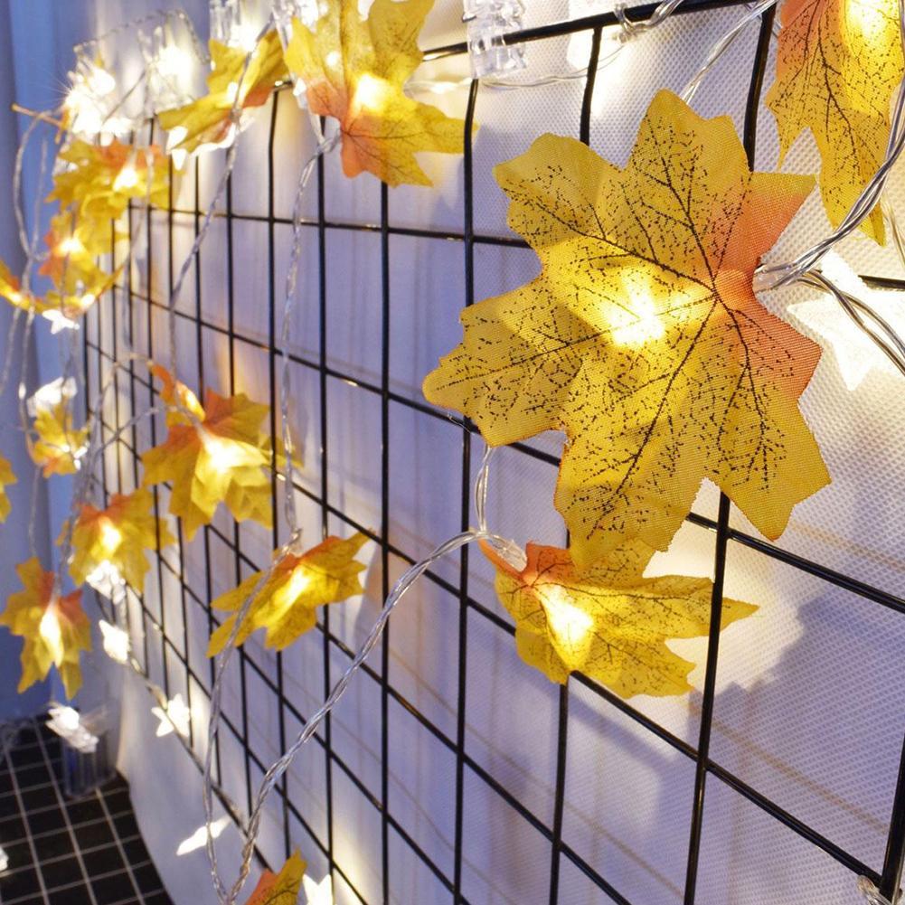 2M LED Lichterkette beleuchtet Herbst Herbst Maple Thanksgiving Leaves Garl W5E1